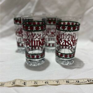 Vintage “Seasons Greatings” Stained Glass Style Festive Holiday Glasses Set
